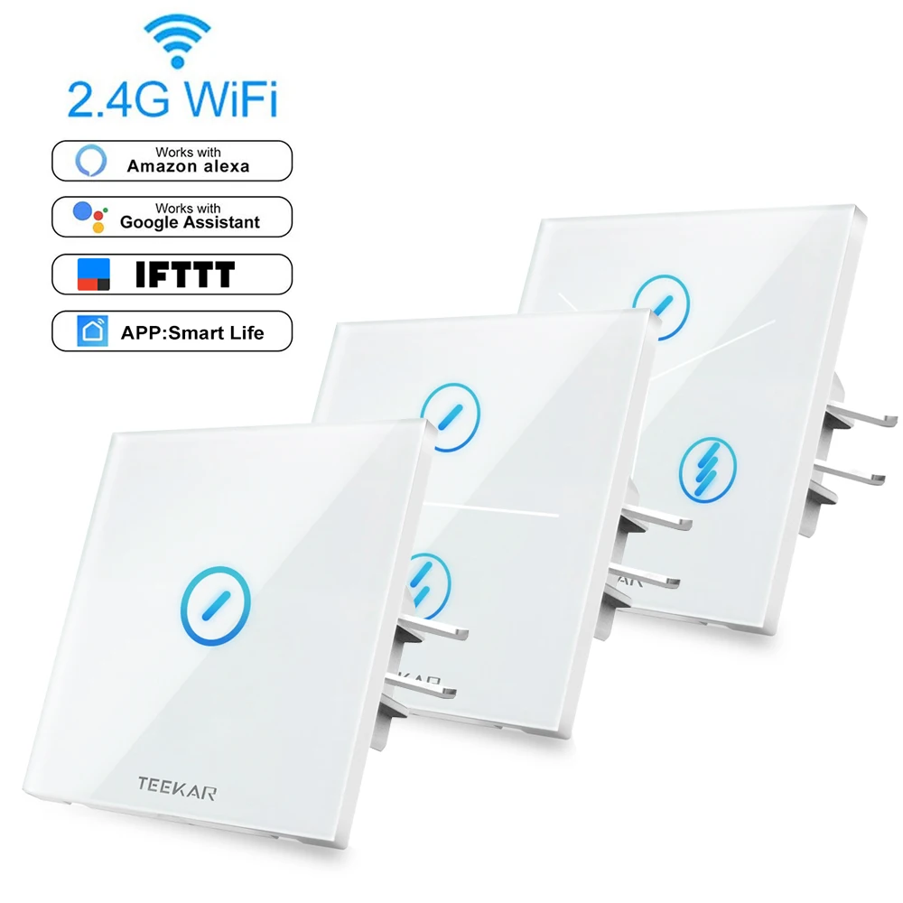 

Teekar 1/2/3 Gang Wall Light Touch Switch Wifi Smart Switch Wall Home Switch Glass Panel EU Standard For Alexa Google Home