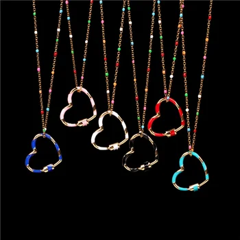 

1 PC New Copper & Stainless Steel Necklace Gold Color Red Enamel Heart Can Open Pendant Necklace Women Jewelry Gift 40cm long