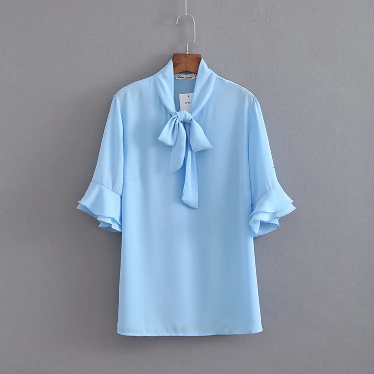 

Plus size spring and summer women roar sleeves chiffon blouse Korean fashion solid smart woman lady shirts tops