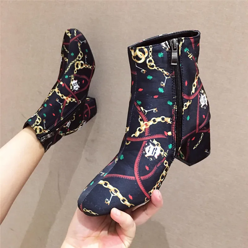 

Women's Genuine Leather Ankle Boots Shoes Round Toe Zipper Chunky Heel Bootee Woman 2019 Booties Ladies Luxury Designer Med Low