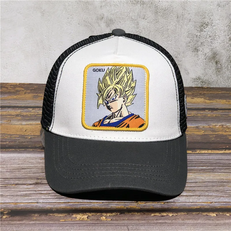 white GOKU Высокое качество японского Аниме Драконий жемчуг Гоку сетки Дальнобойщик шляпа мультфильм бейсболка с заплатой Регулируемая папа шляпа Косплей ПИК КЕПКА Панама - Цвет: white GOKU