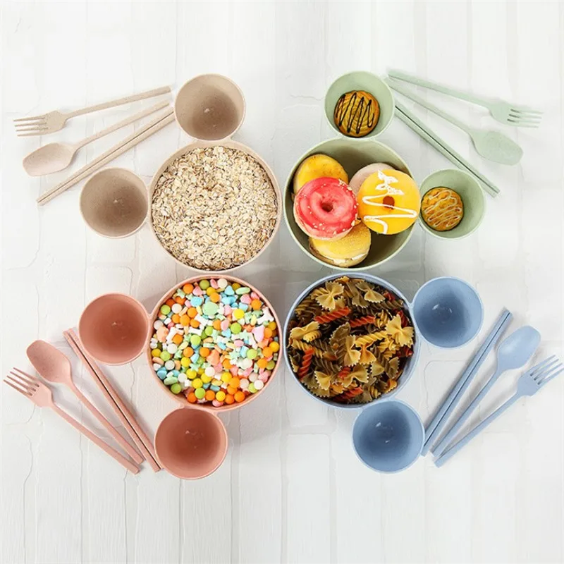 3 шт./компл. кухонная посуда чаша для еды, контейнер для фруктов пшеничная соломенная чаша для детей, салатный суповой рисовой тарелка для лапши