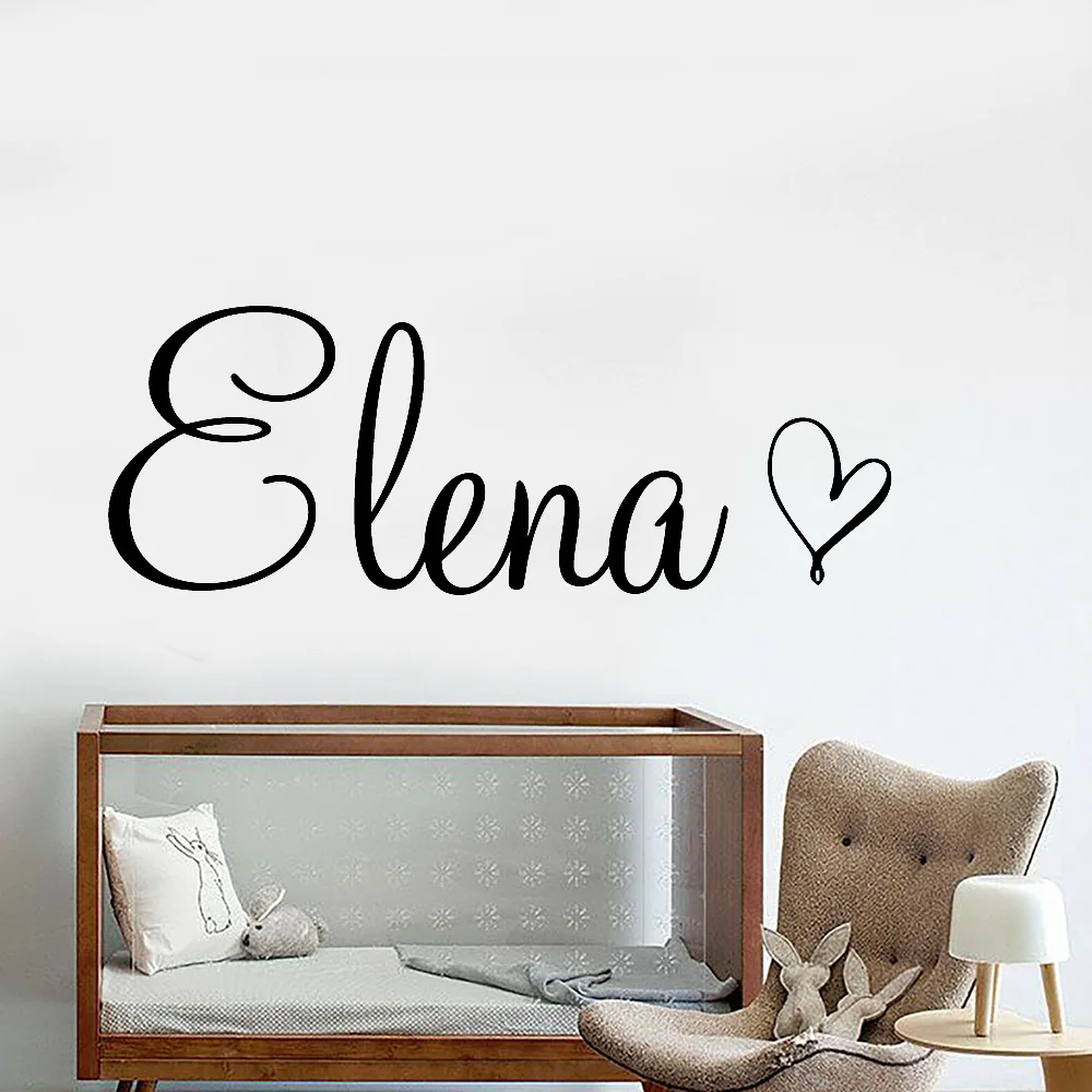 Art Wall Decal Simple Name With A Heart Decor For Children Bedroom Vinyl Personalized Baby Name Playing Room Sticker Y455