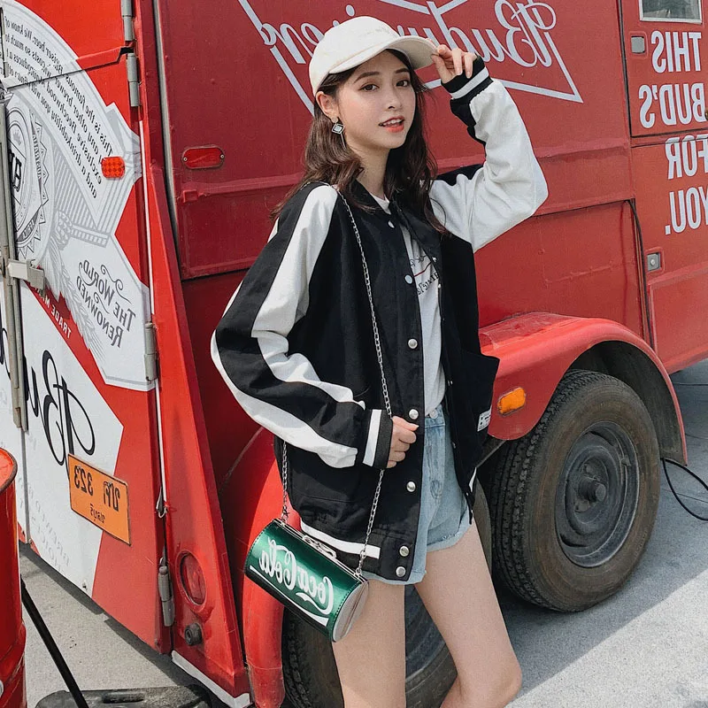 

2019 Autumn Clothing New Style Black And White Baseball Uniform Korean-style Stand Collar Baseball Uniform College Style Contras