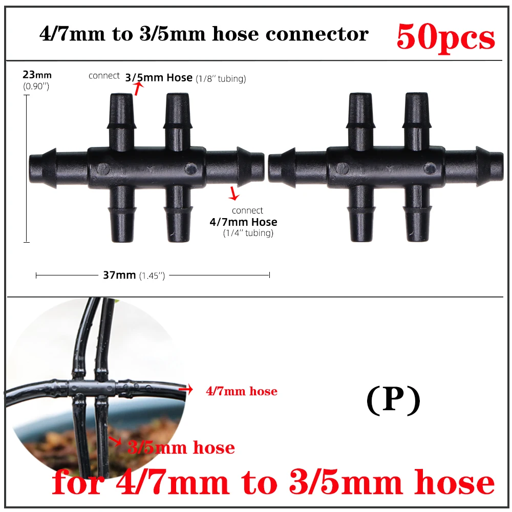 Garden Irrigation Dripper Connector 4/7mm 3/5mm Hose Connectors Double Barb Tee Elbow Connection 6.0mm 7.5mm Sprinker Adapter