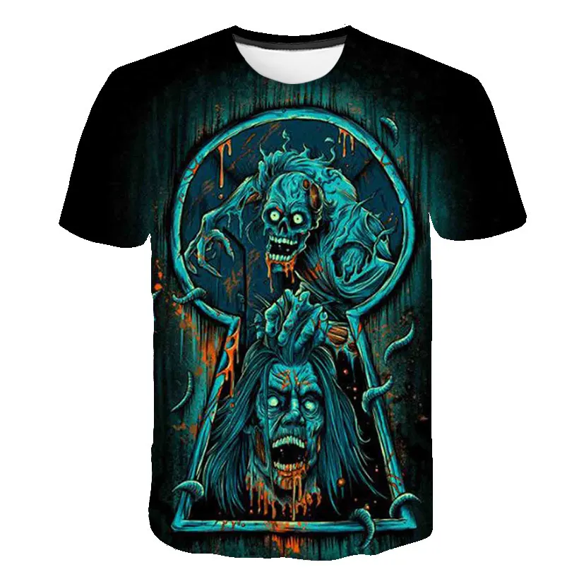 New Skull T Shirt Men Women 3D Print Fire Skull T-shirt Short Sleeve Hip-Hop Tees Summer Tops Cool t shirt Halloween Shirt