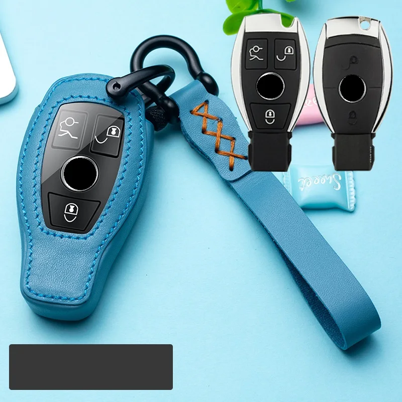 A smart key blue Автомобильный чехол для ключей из натуральной кожи для Mercedes benz A B R G Class GLK GLA w204 W251 W463 W176 - Название цвета: A smart key blue