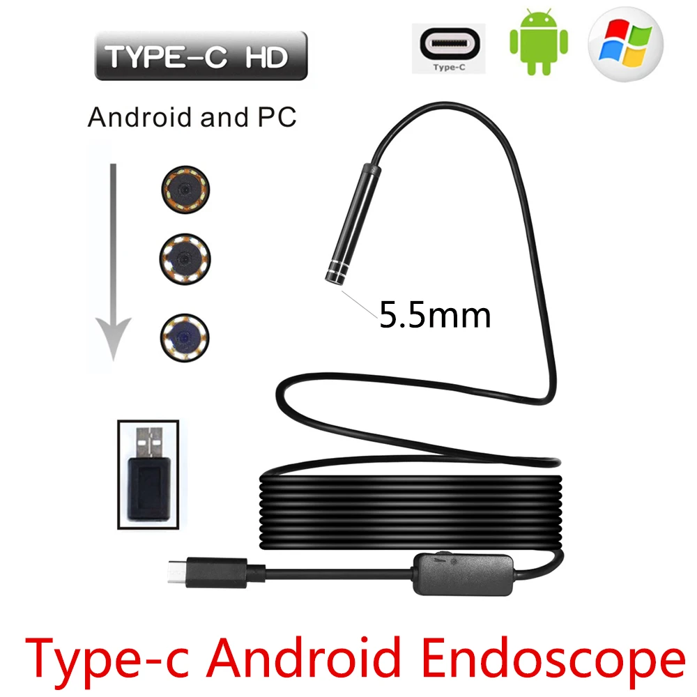 5 мм объектив Тип USB C Android эндоскоп Камера U3M кабель инспекционной бороскоп|Камеры