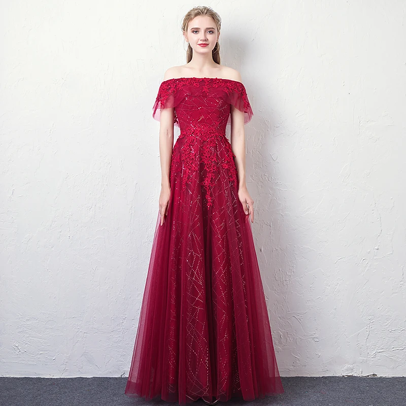 Robe de soiree новое поступление выпускные длинные элегантные вечерние платья кружевные с открытыми плечами банкетные платья vestido de festa вечерние платья - Цвет: Wine Red