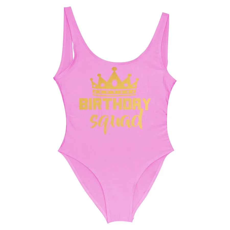 Цельный купальник на день рождения королевы и команды леди Корона замок подкладка высокая нога женский купальник развлечение пляжная одежда - Цвет: Pink-043
