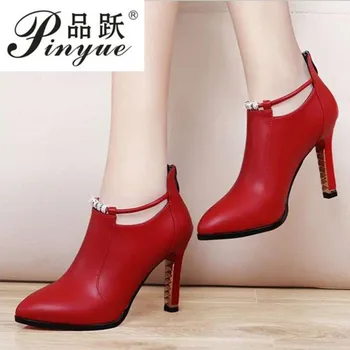 

Women's Ankle Boots Fashion Sexy Platform High Heels Short Boot PU Leather Red Black Nightclub Party Lady Shoe