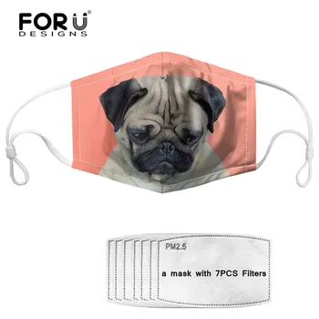 

FORUDESIGNS Half Face Face Mask Kawaii Animal Pug Dog Pattern Women Men Dustproof Mouth Mask with 7pcs PM2.5 Filters Kids Masks
