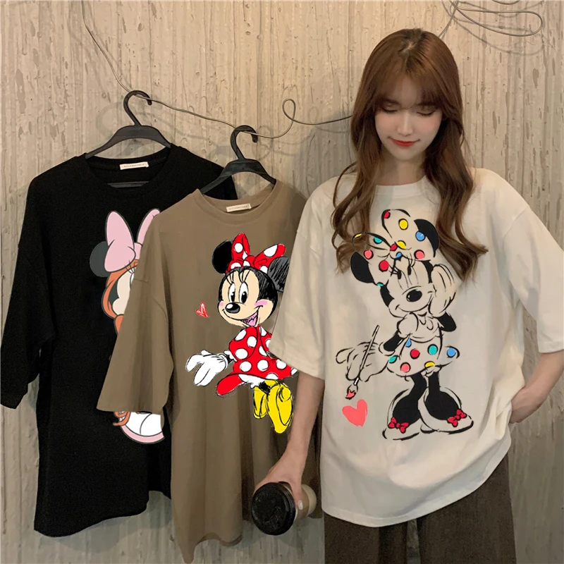 De dibujos animados de Disney Mickey camiseta Tops casual de verano de gran tamaño las mujeres camisetas Ulzzang ropa informal estilo hip hop Harajuku Camiseta de manga corta