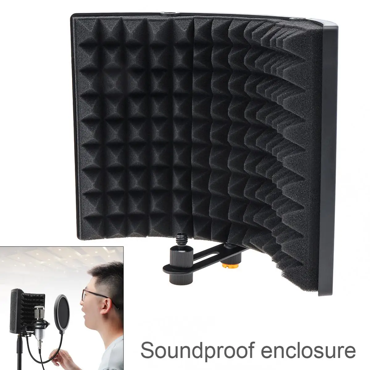 Protetor Plástico do Isolamento do Microfone 3-painel Curvado Superfície Tela de Vento e Rosqueado Alta Densidade de Absorção de Espuma