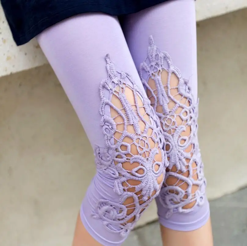 K016 Hollow Purple 7 LJCUIYAO/Лидер продаж; женские укороченные леггинсы длиной 3/4; одежда Капри; укороченные кружевные летние Модальные высококачественные трикотажные штаны до середины икры - Цвет: K016 Hollow Purple 7