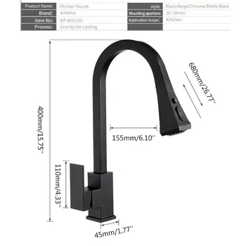 

Kitchen Sink Faucet Hot And Cold Pull Faucet Sink Black Faucet H55E