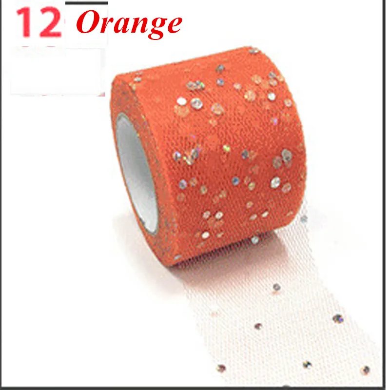 25 ярдов 5 см блестки тюль рулон катушка юбка пачка ткань свадебная отделка органзы лазерные поделки день рождения поставки - Цвет: Orange
