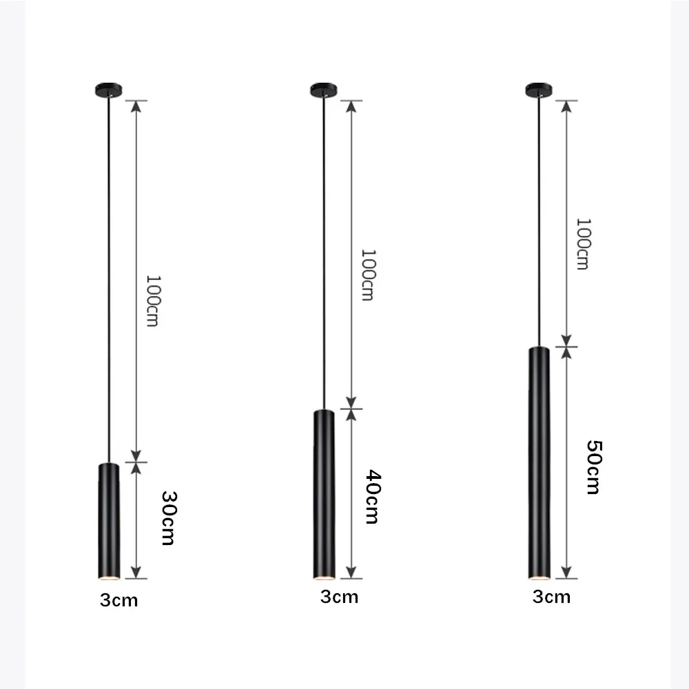  Nordic Pendant Lights Long Tube Aluminum Black Hanging Kitchen Light Length Adjustable Home Hotel H - 4000082877388