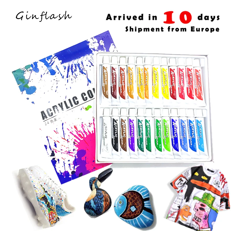 MozArt Supplies Acrylic Paint Set - 24 Colors 12 Milliliter Tubes