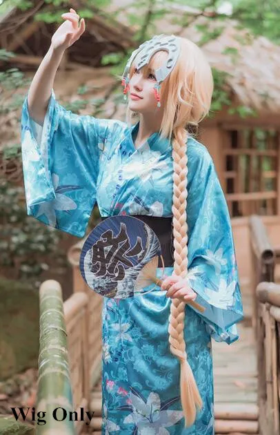 Wig Аниме одежда Fate Grand Order Jeanne D'Arc Косплей Костюм альтер юката кимоно платье костюмы на Хэллоуин для женщин вечернее платье - Цвет: Wig