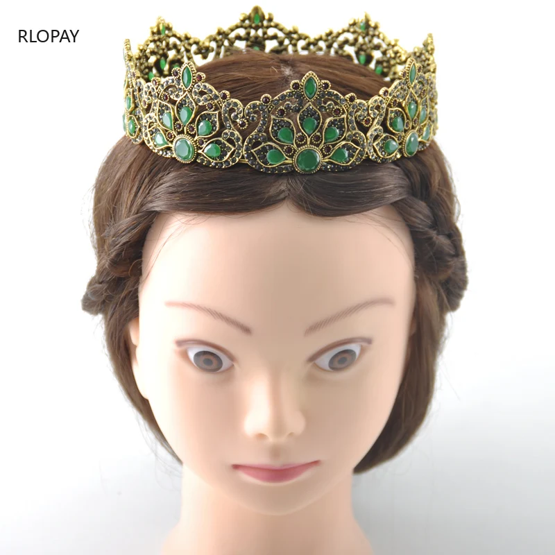 

Vintage Color Crystal Women Hair Jewelry Round Tiaras And Crowns For Queen Princess Golden Pageant Hair Ornament
