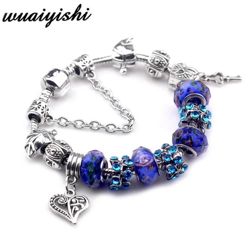 Женский браслет pulseras mujer с кристаллами и бусинами, очаровательные ювелирные изделия, серебряные DIY Браслеты, Женская повязка, регулируемая цепочка - Окраска металла: 127