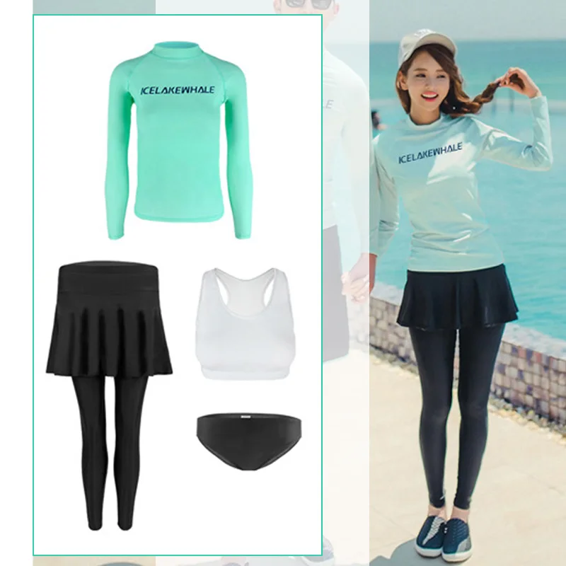 Men/Women Full Body Dive Skin Swimsuit Rash Guard Long Sleeve Long Pant Couple 4 Pieces Surfing Wear
