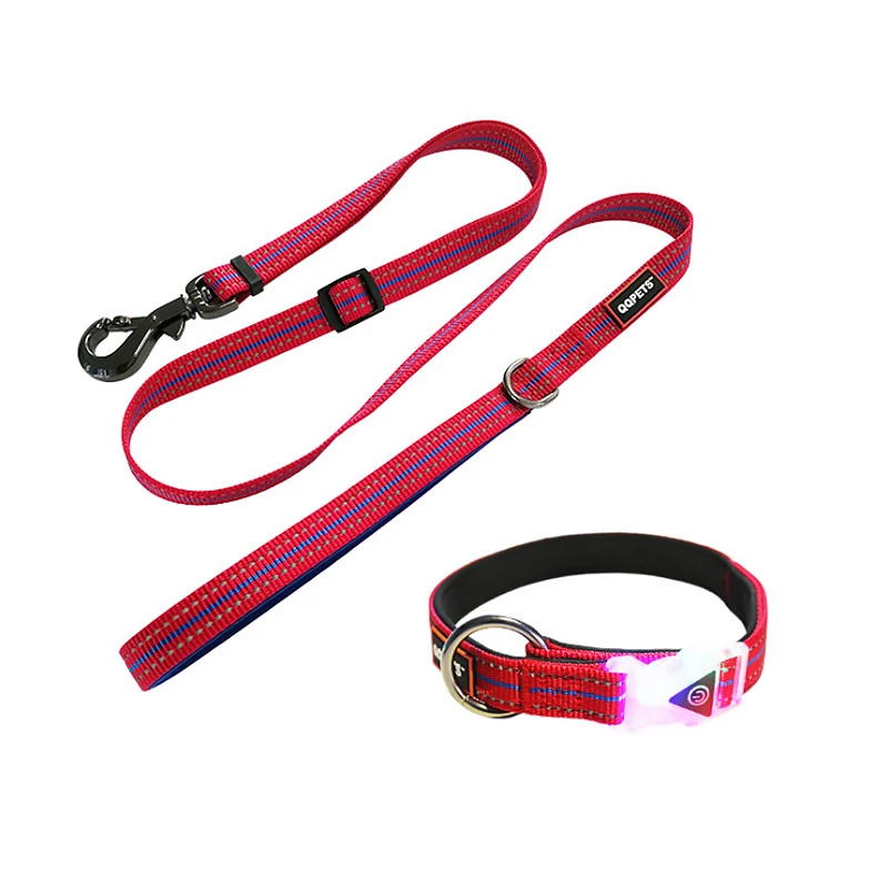 

Nylon LED Dog Collar Leash Set Night Safety Flashing Glow In The Dark Dog Leash,Dogs Luminous Fluorescent Collars Pet Supplies