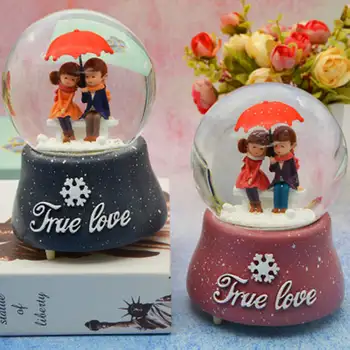 

LORONZ Lovers Musical Snow Globes Novelty Night Light Musical Snow Globe Music Box Ornament Gift for Christmas Valentine's Day