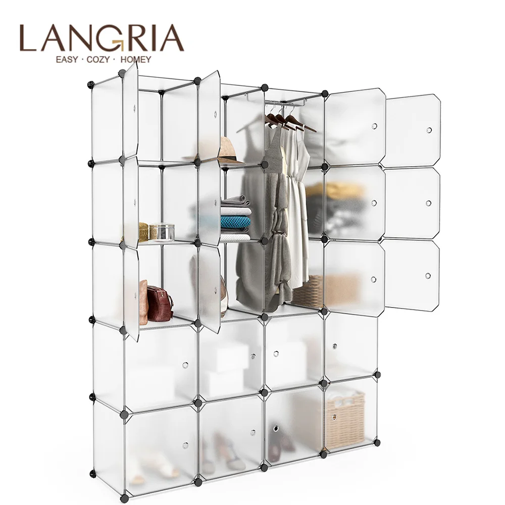

LANGRIA 20-Cube Interlocking Modular Storage Organizer Shelving System Closet Wardrobe Rack with Doors for Home Clothes Shoes