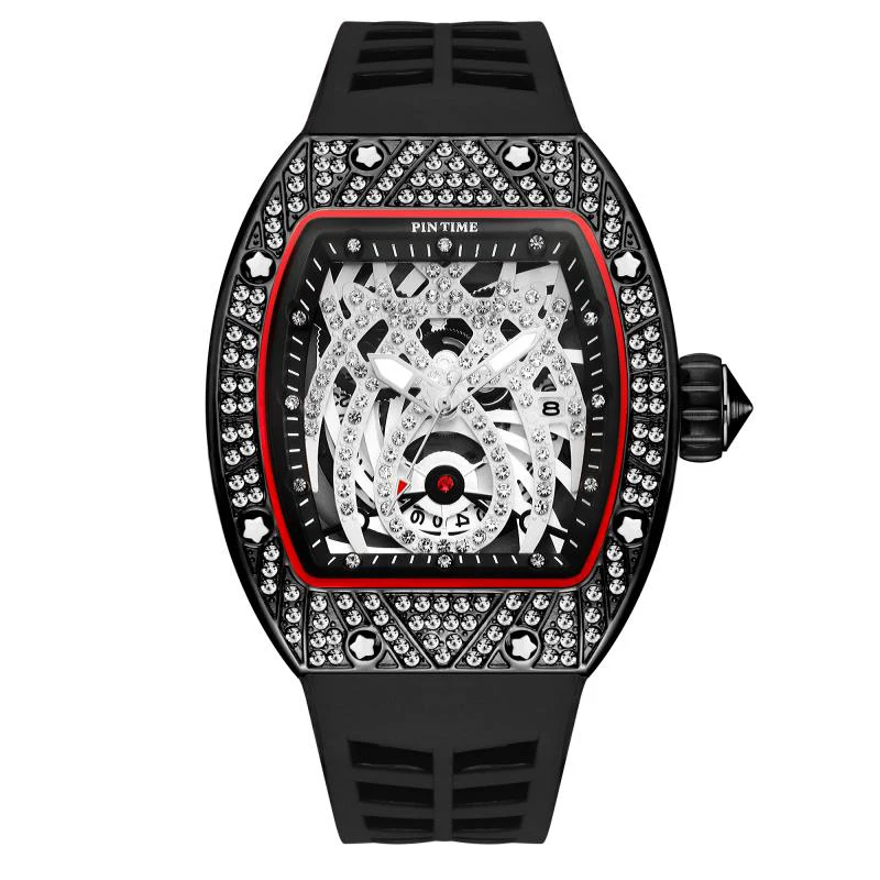 PINTIME Men Diamond Watch  Fashion Hip Hop Mens Watches Top Brand Luxury Military Gold Quartz Wristwatches Relogio Zegarek