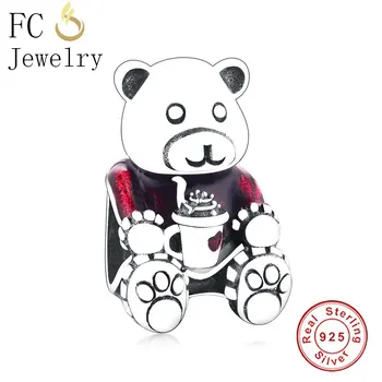 

FC Jewelry Fit Original Pandora Charm Bracelet 925 Silver Red Enamel Bear With Ice Cream Cup Love Heart Beads Making Berloque