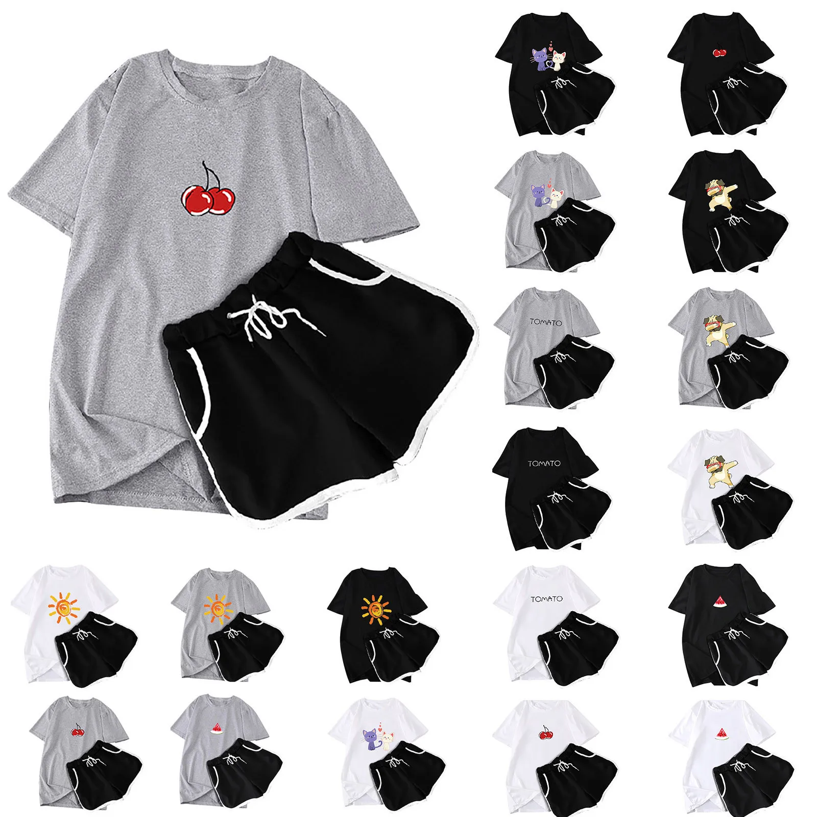 2021 Casual Women's Two Pieces of Sets Homewear T Shirt Shorts Set Streetwear Short Sleeve T Shirt Shorts conjunto femenino 1