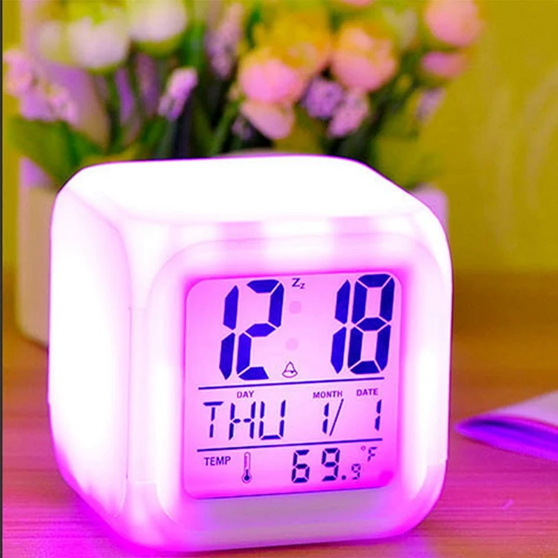 Настольный цифровой будильник с термометром Повтор будильника Ночной светильник большой ЖК-дисплей умные часы