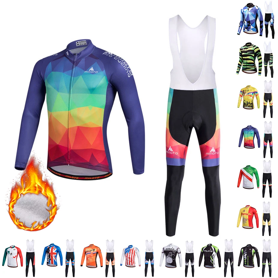 Модель года, одежда для велоспорта с длинным рукавом Ropa Ciclismo Invierno, комплекты из джерси и штанов, Зимняя Теплая Флисовая одежда для горного велосипеда, одежда для велоспорта