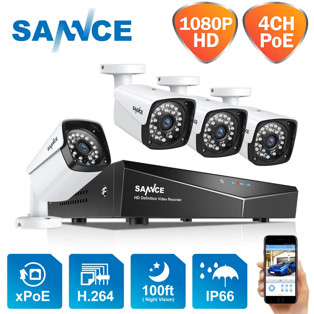 SANNCE 1080 P видеонаблюдение PoE Комплект 4CH NVR cctv камера системы 4 шт. 2,0 МП 1920*1080 всепогодный CCTV безопасности IP камера