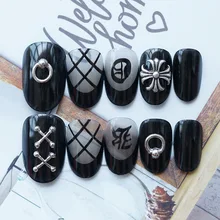 580-темные серебряные кольца [фототерапия Толстая] носить маникюр с круглым носком поддельные ногти конечный продукт Social INS