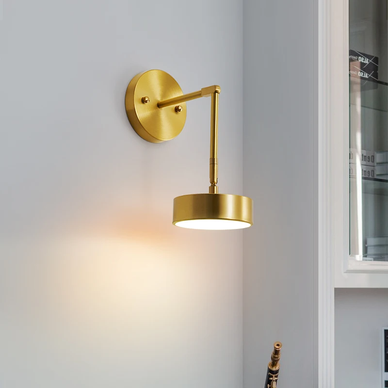 Nordic copper wall lamp post modern simple living room background study creative personality rotatable bedroom bedside | Лампы и