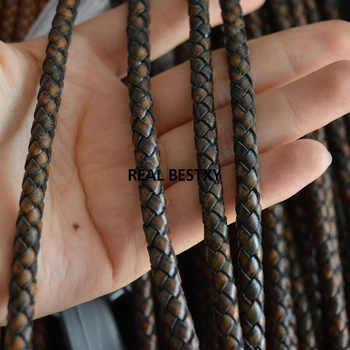 

D056 5m/lot approx 6mm Braided Leather Strap Woven genuine Leather Cord for Bracelet Making Distressed leather straps real cow