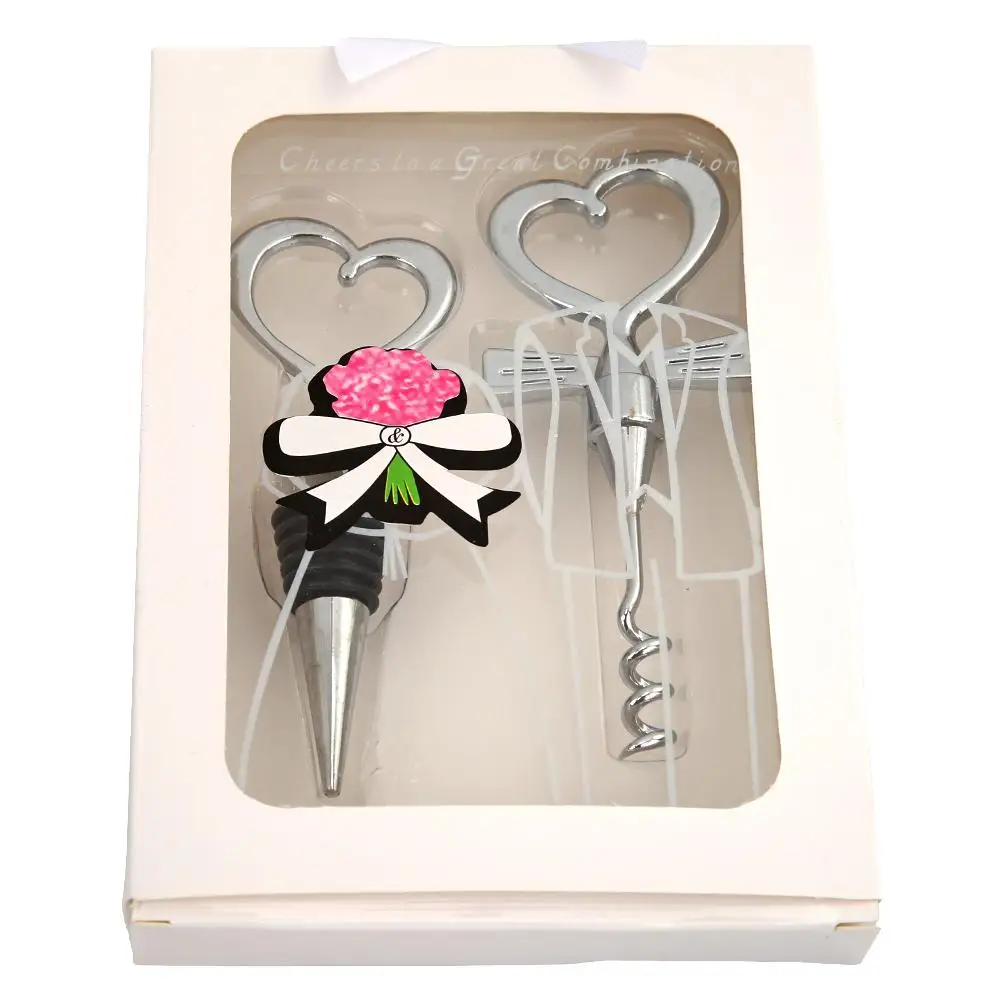 Love Heart Corkscrew Wine Bottle Opener Wine Stopper Wedding Gift Favors for guests Bottle Opener Set Wedding Decoration