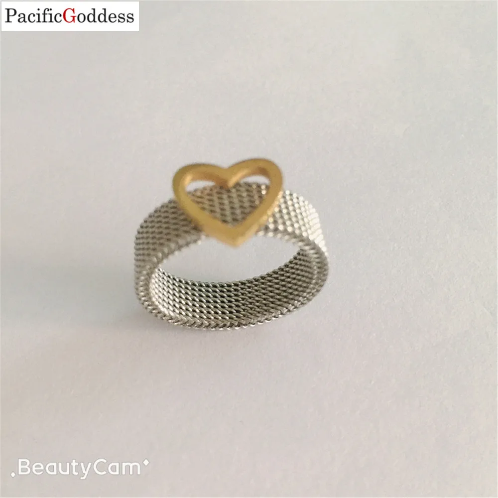 

bear ring gold heart sharp Stainless Steel Mesh Ring cool Titanium Jewelry for Women Men Wedding Gift free shipping high quality