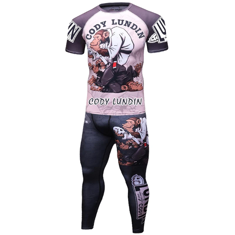 UFC BJJ MMA Мужской комплект, компрессионная рубашка, топы, штаны, шорты, спортивная одежда для фитнеса, Удобный яркий цвет, 3D принт, майки, колготки - Цвет: 2