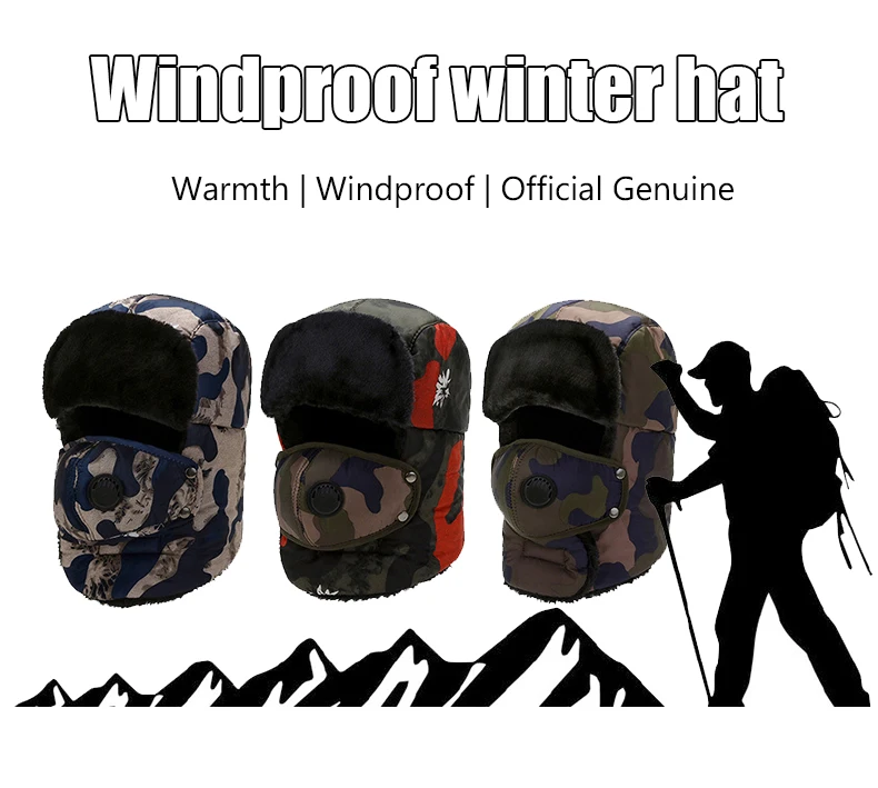 Chapéu de Inverno Masculino à Prova de Vento e Quente Unisex ao ar Proteção da Orelha Hssee Oficial Autêntico Moda Camuflagem Livre Chapéu Cobertura Completa 1 Hssee oficial autêntico moda camuflagem chapéu de