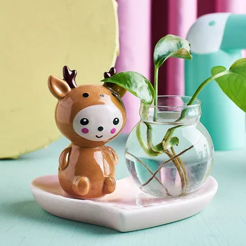 

Ceramic Animal Vase Decor Vase Glass Plant Terrarium Swivel Holder for Hydroponics Home Garden Office Decoration Wedding Vase