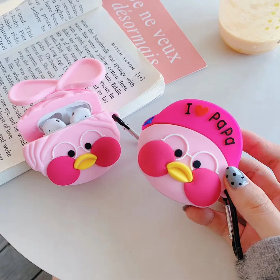 3D чехол для наушников для Airpods, чехол, милый силиконовый чехол с изображением собаки утки из мультфильма для Apple Air pods 2, наушники/Earpods, чехол, брелок, кольцо