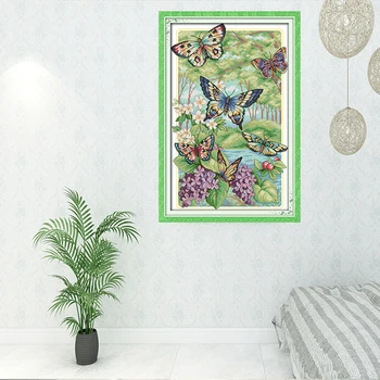 

NAIYUE Cross Stitch Embroidery Kits 14CT Animal Flying Butterfly Cotton Thread Painting DIY Needlework Home Decoration