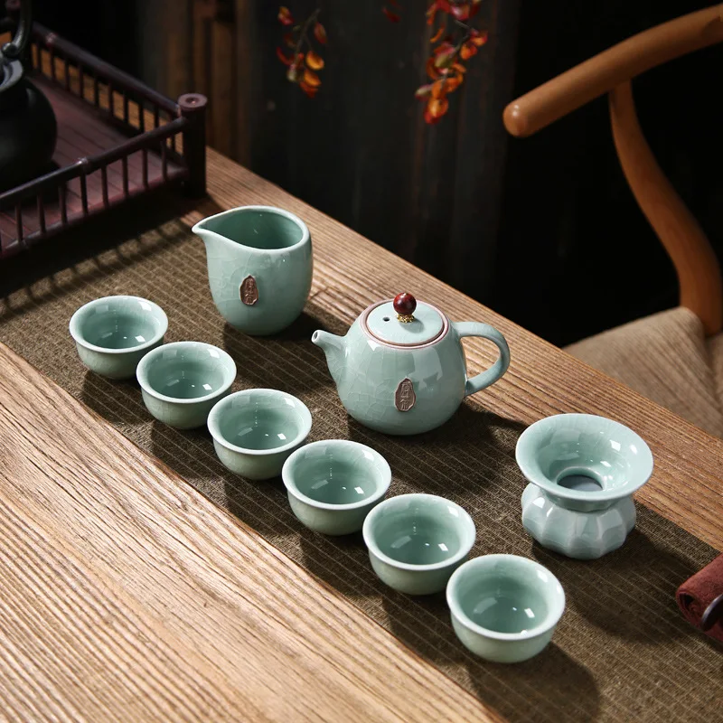 Top Grade Geware Kung Fu Tea Set Binglie Gracked Glaze Tea Pot Tea Cup Can Raise Tea Set the Mid-autumn Festival Gift Customizat