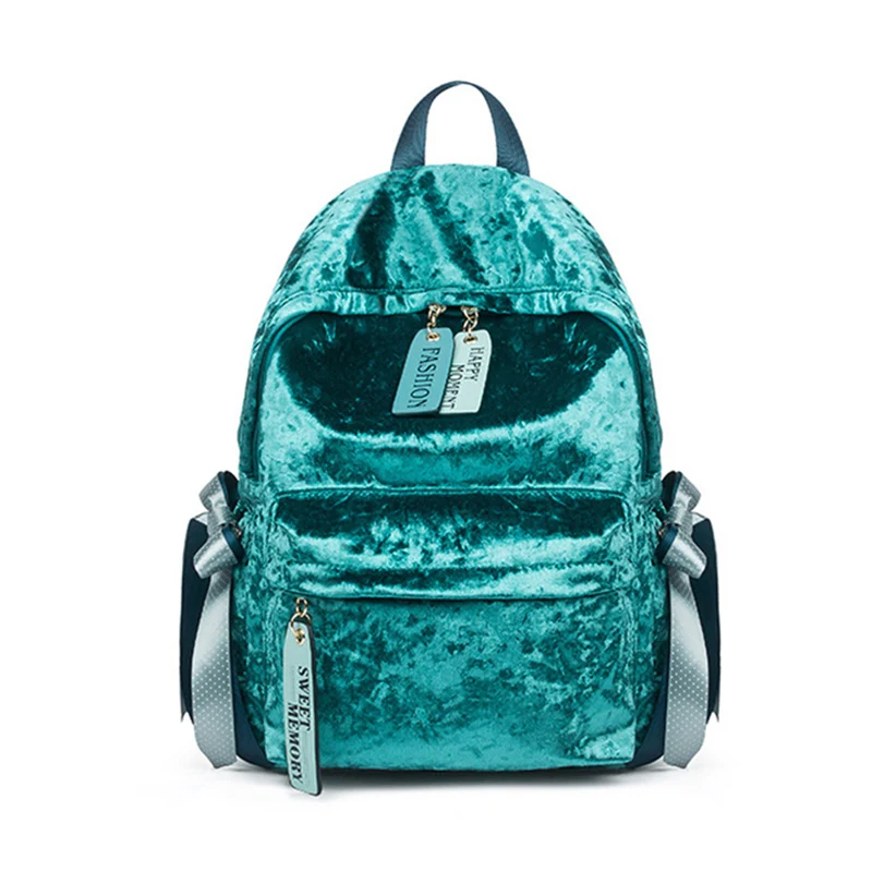 Бархатный женский рюкзак, Модный женский рюкзак, школьный рюкзак для колледжа, Harajuku, дорожные сумки через плечо для девочек-подростков XA569H - Цвет: Green L