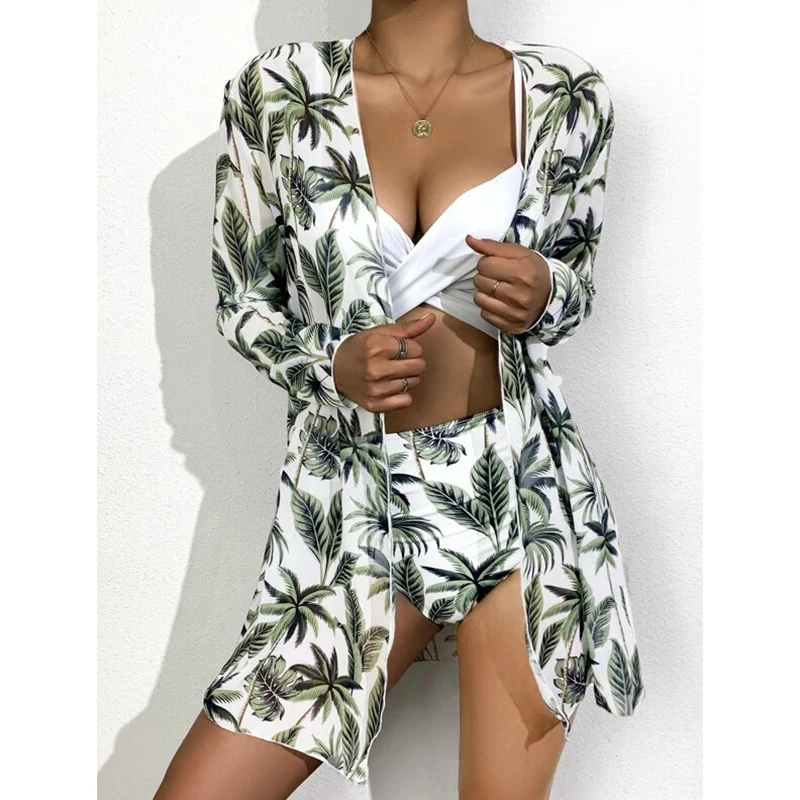 2022 Sexy Bikinis And Cover Set Women Swimsuit Printed Swimwear High Waist Summer Strappy Bathing Suit Beach Wear Biquini Female bathing suit and cover up set