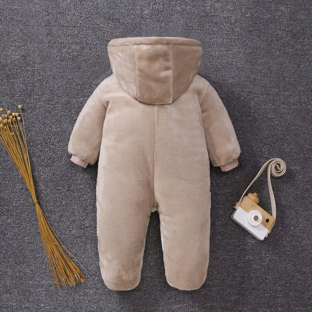 ARLONEET/Детские комбинезоны; зимняя теплая одежда с длинными рукавами для новорожденных мальчиков и девочек; плотный Снежный комбинезон на молнии с медведем для малышей; пальто с капюшоном; комбинезон